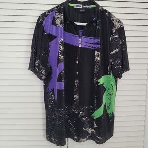 Jamie Sadock Women's L Black Activewear Top Polyester Floral Golf Sports Outdoor